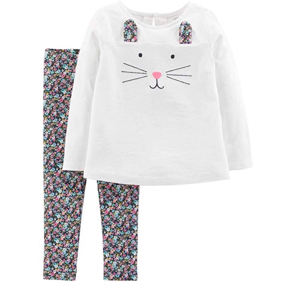 NWT Carter’s Girls 2 Piece Cat Theme Top/Pant Set - Picture 1 of 5